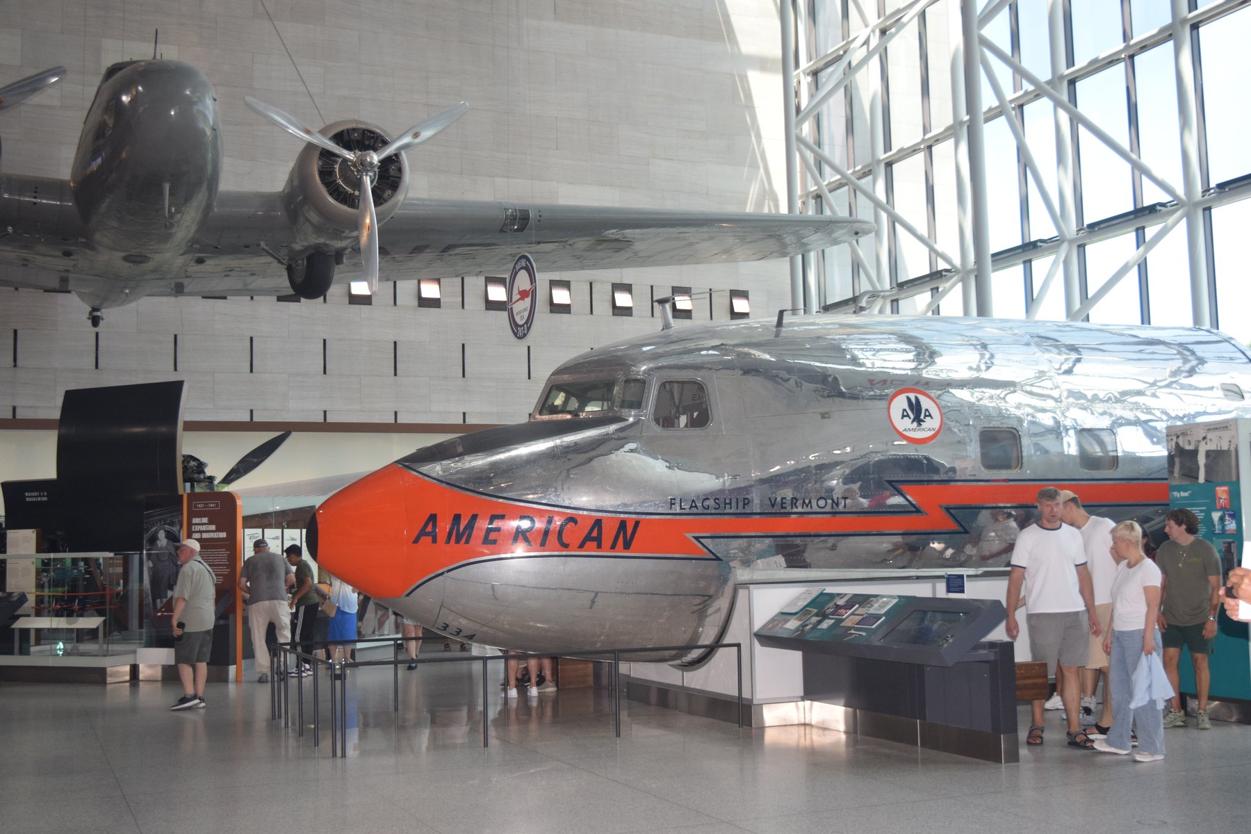 Vintage American Airlines airplane inside a museum
