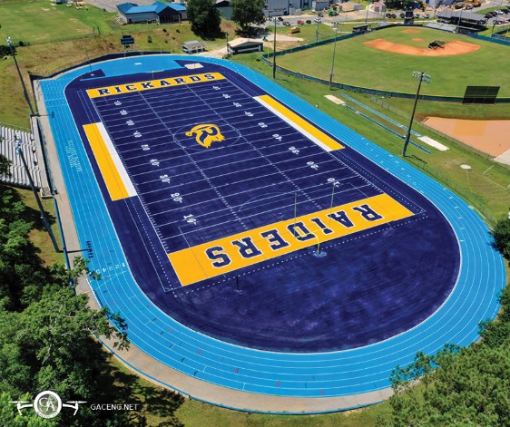 Aerial view of Rickards High School track and football field