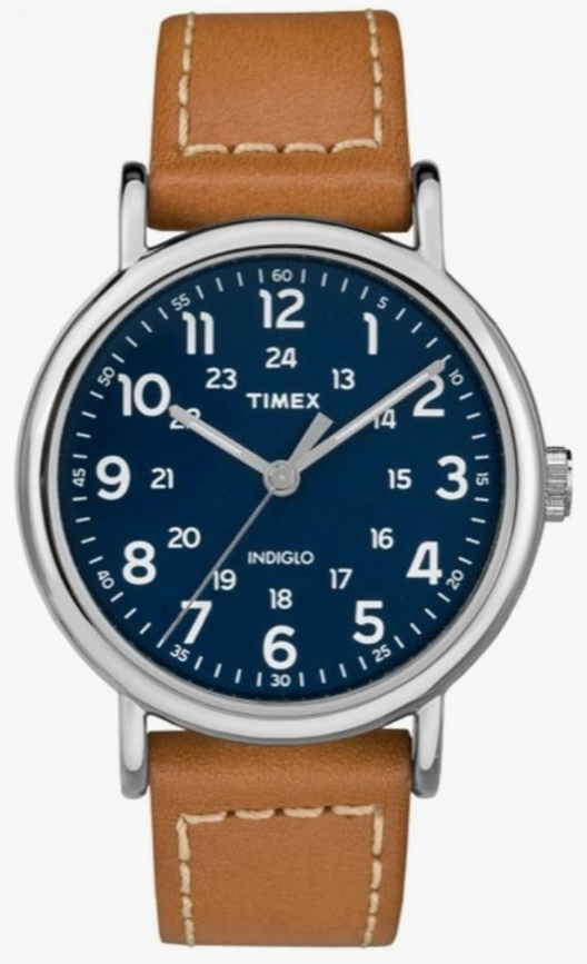Timex Weekender watch with brown leather strap